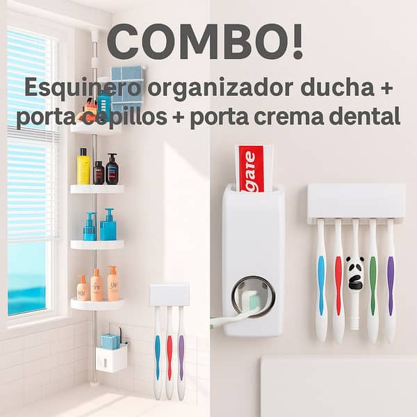 Esquinero Organizador + Porta Cepillo + Porta crema dental Automatico